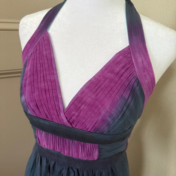 BCBG Maxazaria 2000s Y2K Ombre Tie Dye Silk Chiffon Maxi Halter Dress Size 2 - Picture 3 of 8